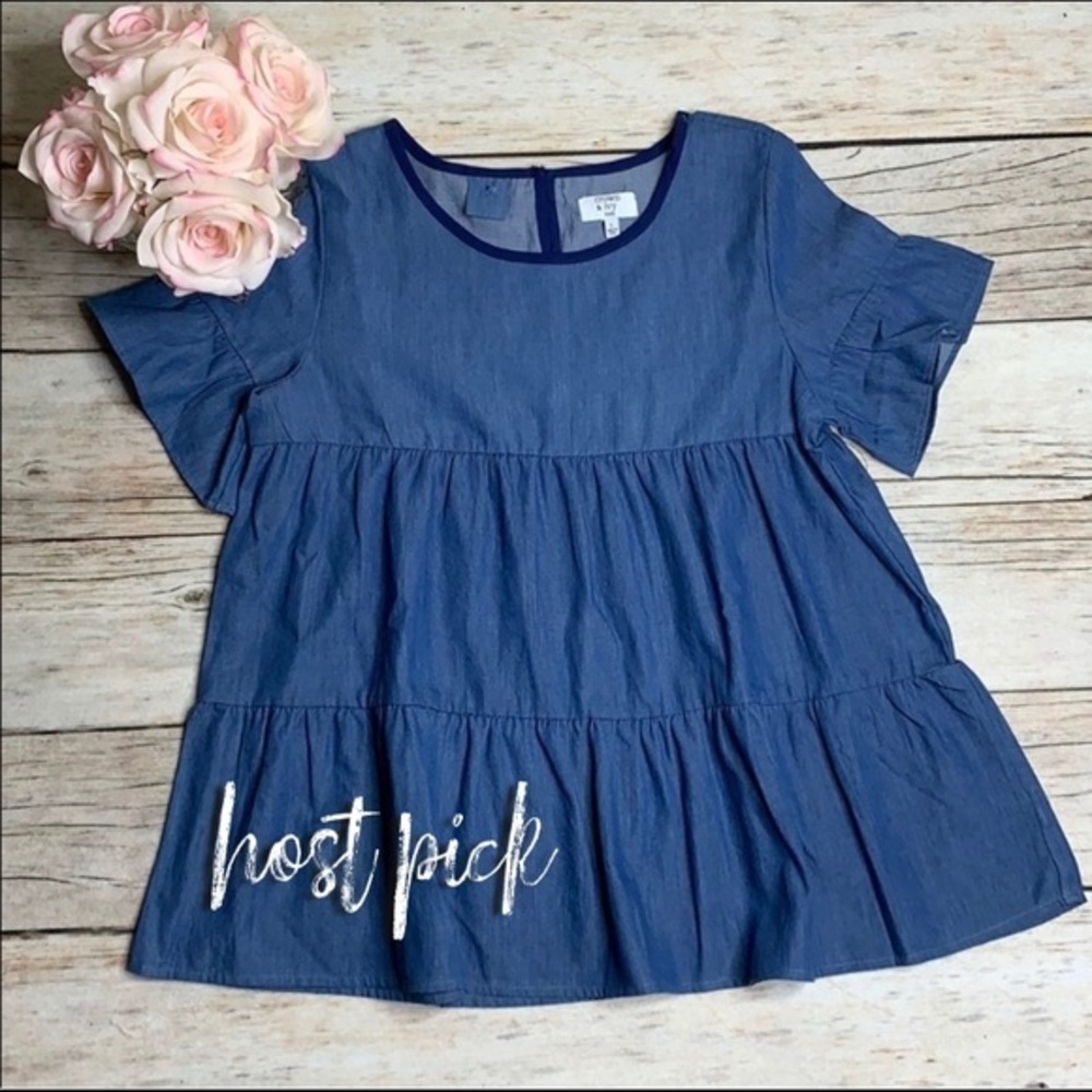 🌟HoST PiCK🌟 Girls chambray tired swing top